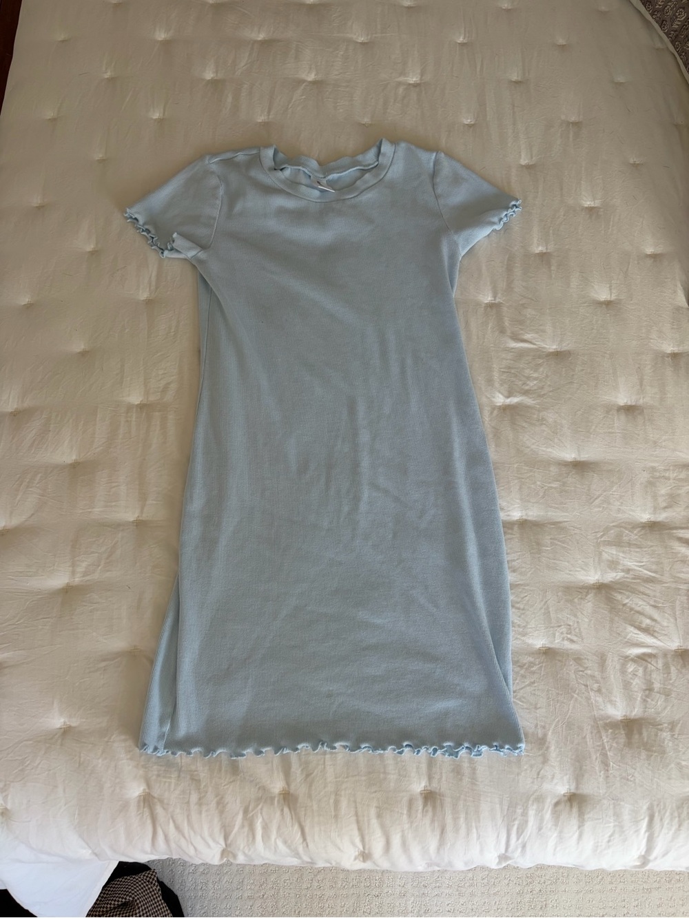 Abound Pale Blue Ribbed Short Sleeve Lettuce-Edge Dress